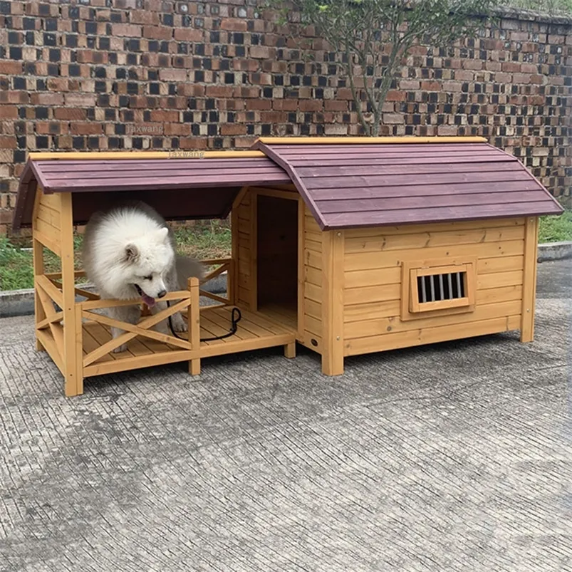 chenils stylos Cour extérieure en bois massif chiens maisons conception étanche chenils pour chiots résistant à la pluie petit moyen grand chien Cage luxe animaux Villa 220912