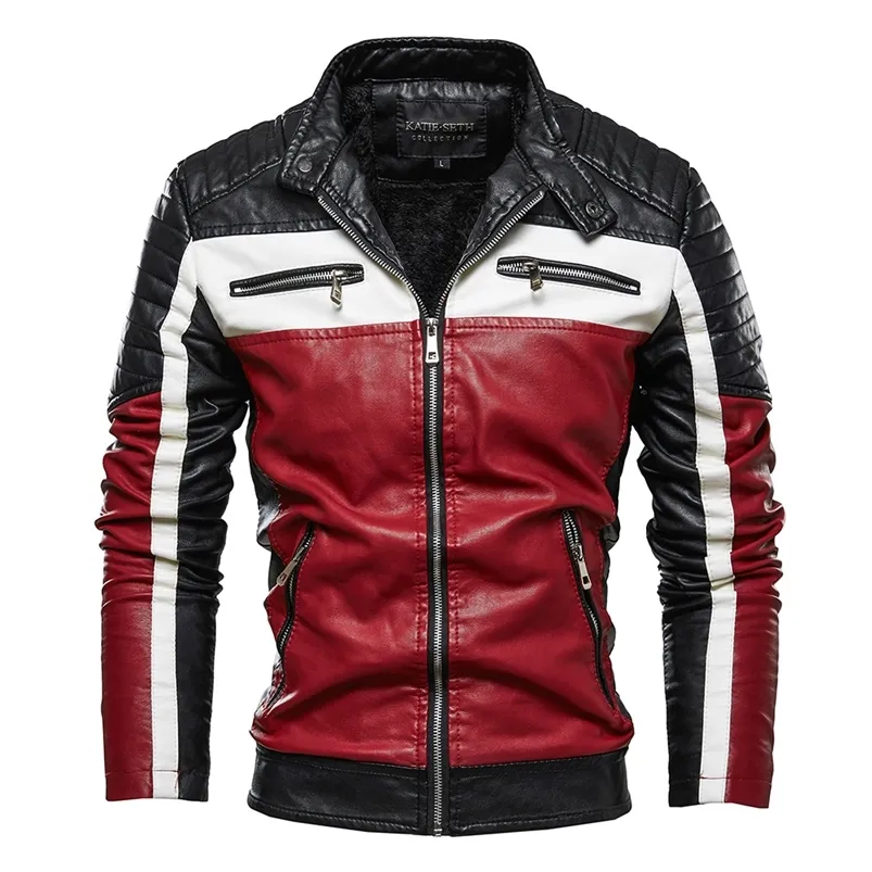 Hommes cuir Faux automne/hiver veste garniture zippée hommes rembourré chaleur manteau décontracté col montant Biker KH08 220912