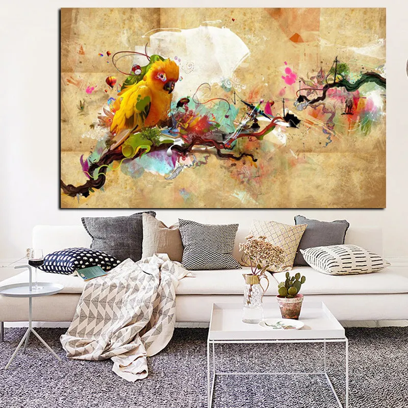 YWDECOR HD Print Artistic Paint Parrot Bird Oil Painting on Canvas Modern Abstract Wall Painting For Living Room Cuadros Decor (6)