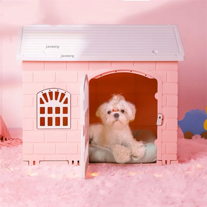 犬小屋のペンズフォーシーズンズユニバーサルスモールドッグハウスクリエイティブドッグスケンネルベアー可能な子犬プラスチックルーム屋内ペットヴィラキャットケージ製品T 220912