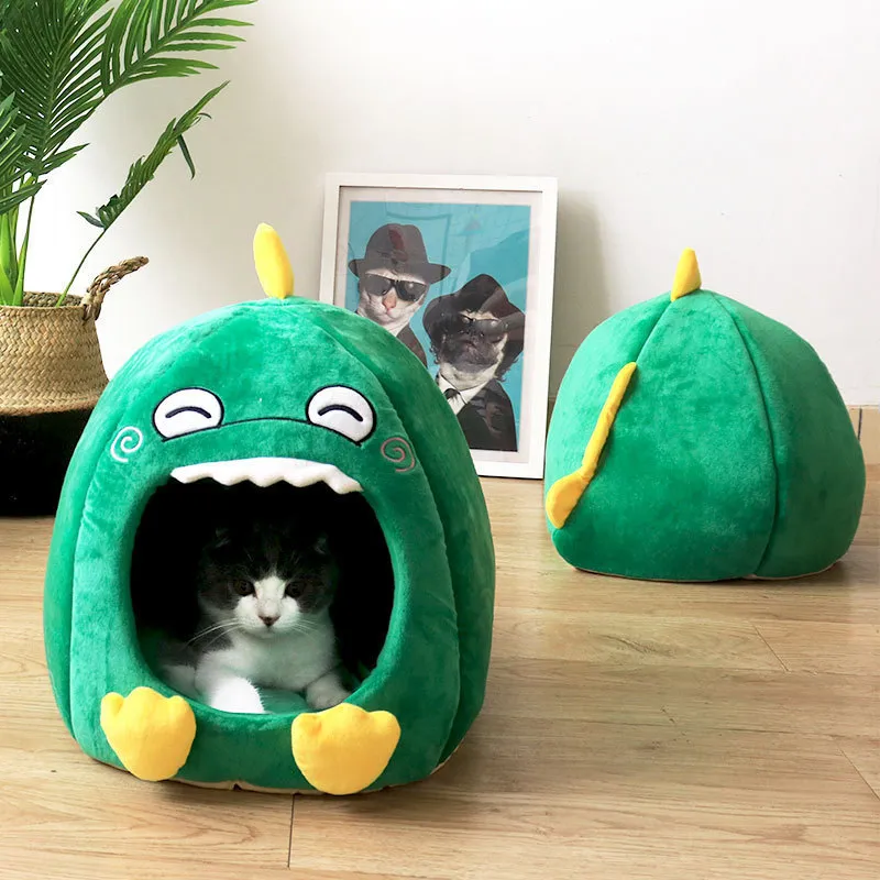 Dinosaur Pet Cat House Dog Bed Soft Basket Cute Kitten Pet Cave Tent Sleeping Bed Winter Warm Kennel For Small Medium Pets House