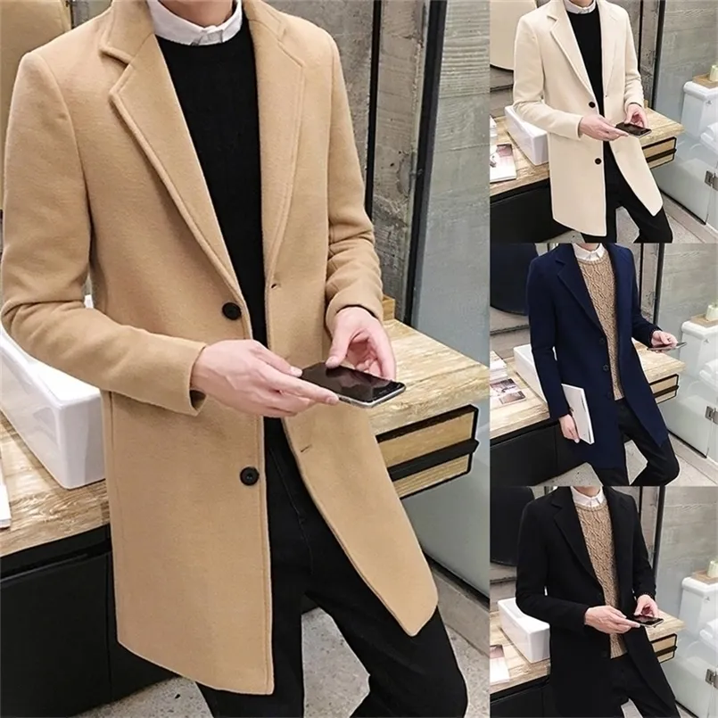 Mélanges de laine pour hommes en manteau mode mi-longueur Boutique couleur pure affaires décontracté haut de gamme taille mince S-5XL 220909