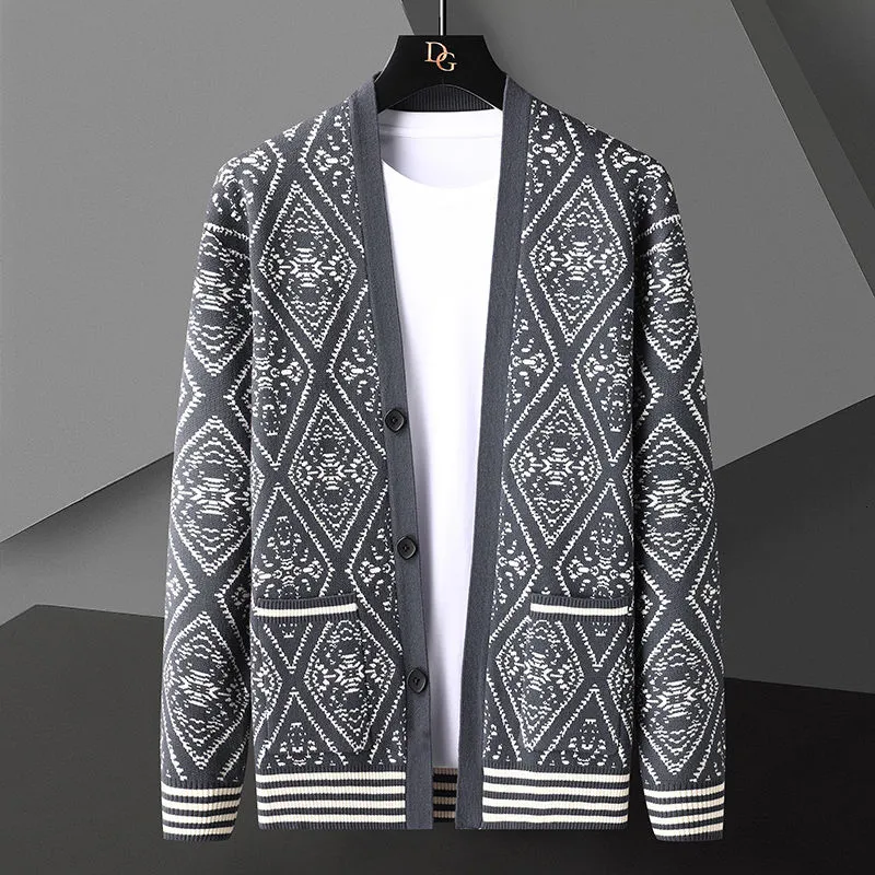 Cardigan imprimé Vintage pour hommes, pull de noël Social, pull à manches longues, Style européen d'automne, pull en tricot