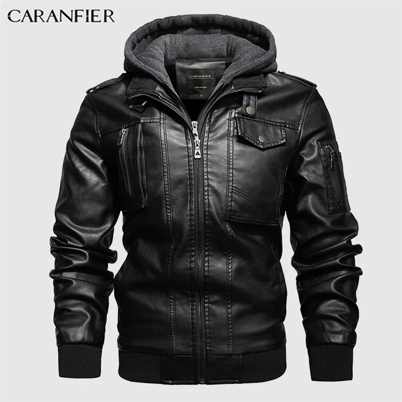 Men's Leather Faux Leather Caranfier Mens jaquetas com capuz de casacos casacos motociclistas Jaqueta de couro Faux Men Classic Winter Jackets Drop 220912