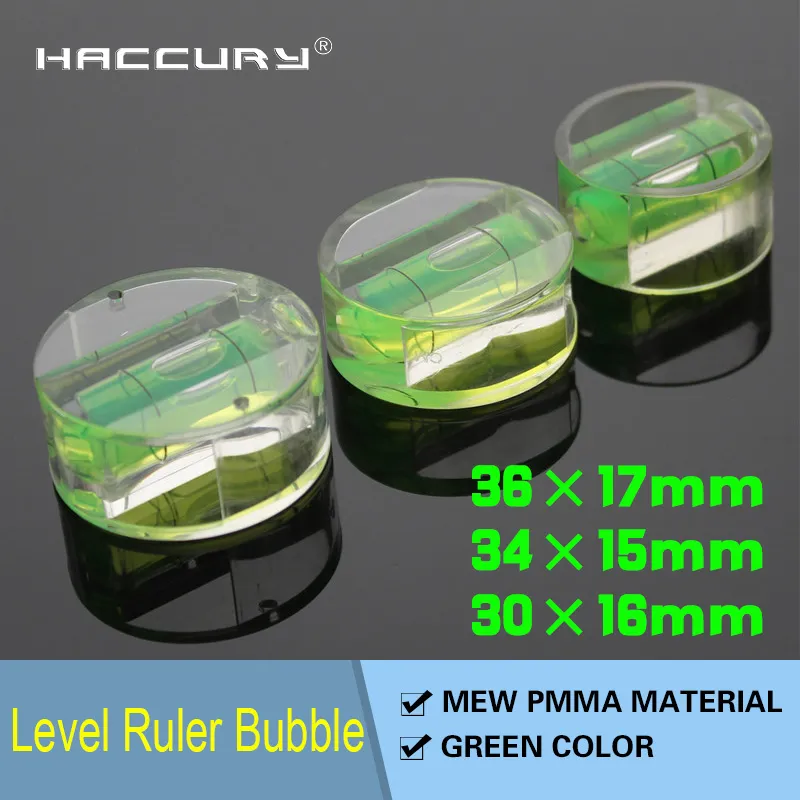 50 Stück/Lot HACCURY Multi-Spec-Acrylscheibe, rund, kreisförmig, Wasserwaage, Lineal, Zubehör, grüne Wasserblasen, Messgerät