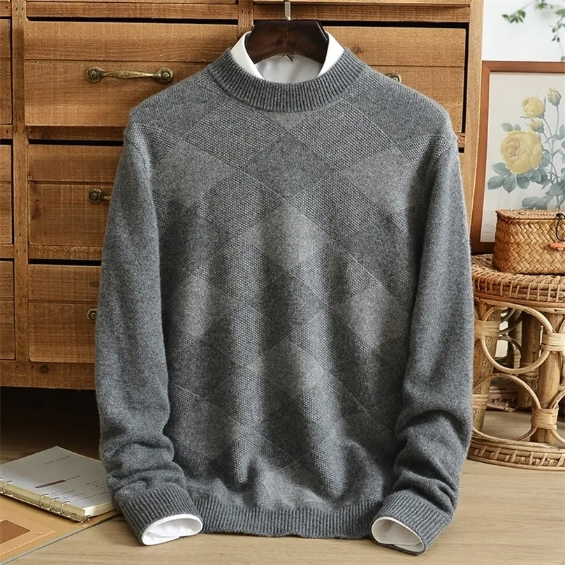 Sweaters masculinos puro suéter de caxemira massache de gola alta de gola alta de caxemira diamante jacquard shirting shirt shirt agulha de grossa 220912