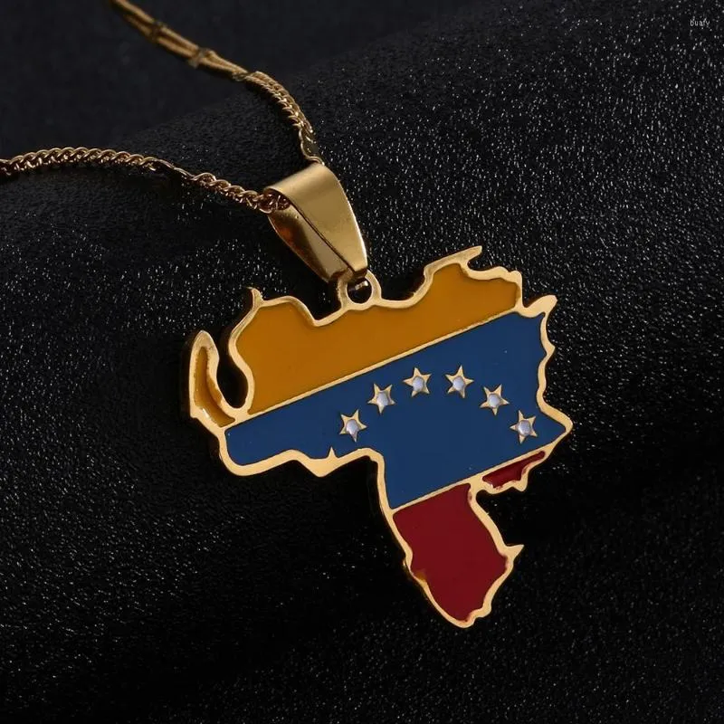 Подвесные ожерелья из нержавеющей стали модно Венесуэла карта ожерелье флаг флага Венесуэльский очарование женщин украшения