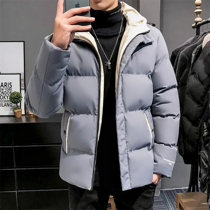 Mens Down Parkas Winter Jackets For Men Harajuku Hooded Parkas Casual Solid Fluffy Heavy Jackets Fashion Korean Streetwear Thick Warm Coats Man 220912