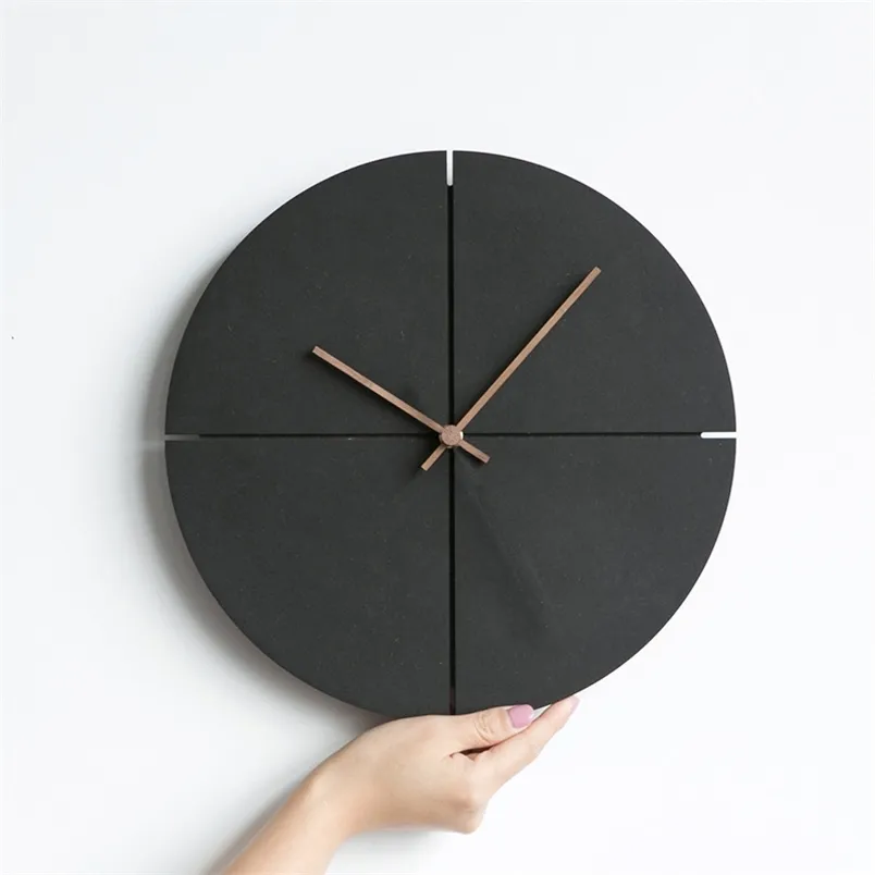 Wall Clocks 1 Stücke Holz Wanduhr Nordic Minimalistischen Wohnzimmer Küche Persönlichkeit Haushalt Schwarz Mute Wanduhr Home Dekoration 220909