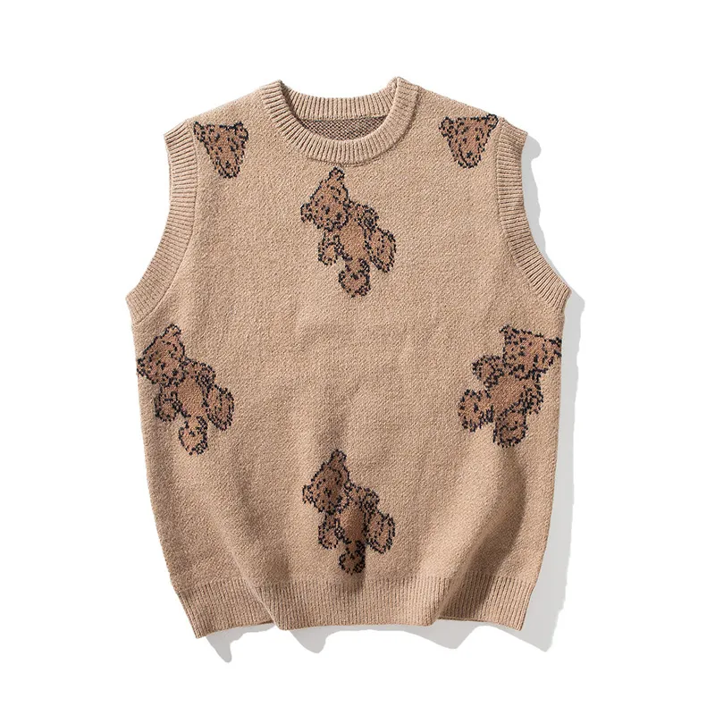 Men s tröjor Autumn Anime Sweater Vest Men Harajuku Vintage Overdimensionerade västar Male Cute Cartoon Bear ärmlösa Pullovers O Neck Knit Waistcoat 220912