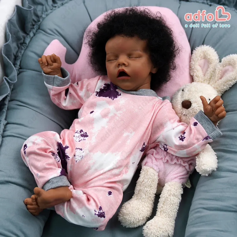 Dolls ADFO 17 Inches Black Reborn Baby Doll Lifelike born Colored Soft Vinyl LoL Christmas Gifts For Children Girls 220912