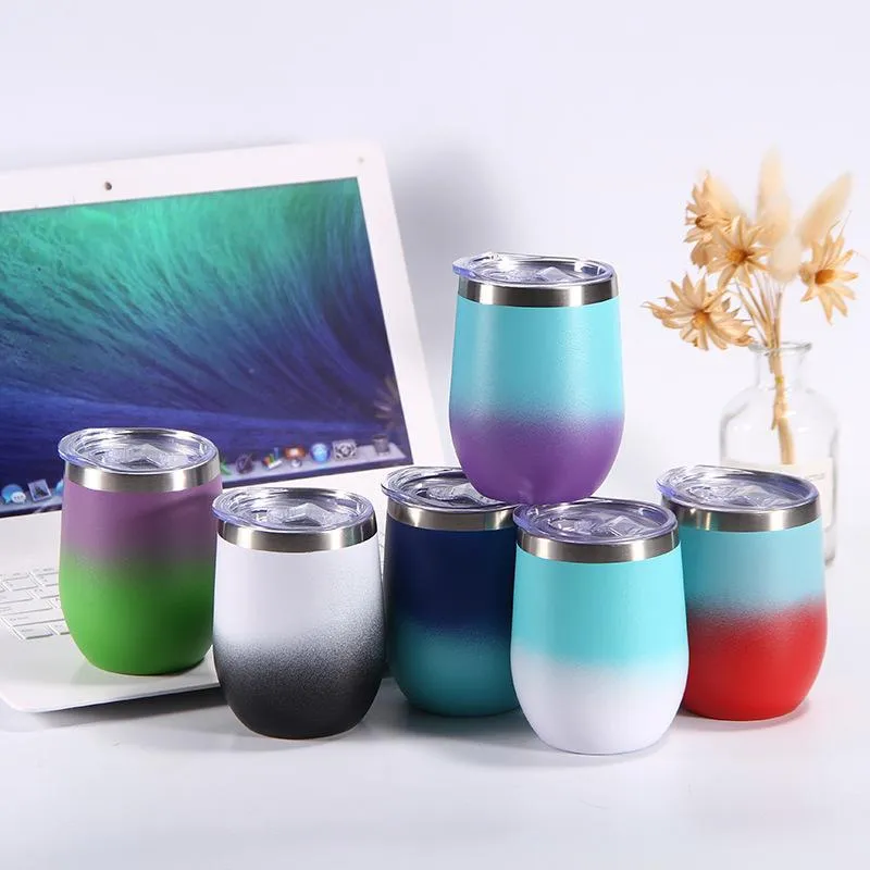 12oz Gradient Egg Cup Egg Shapped Mugg vinglas i rostfritt st￥l Vakuumisolerade koppar Tumbler Travel Stemless Mugs