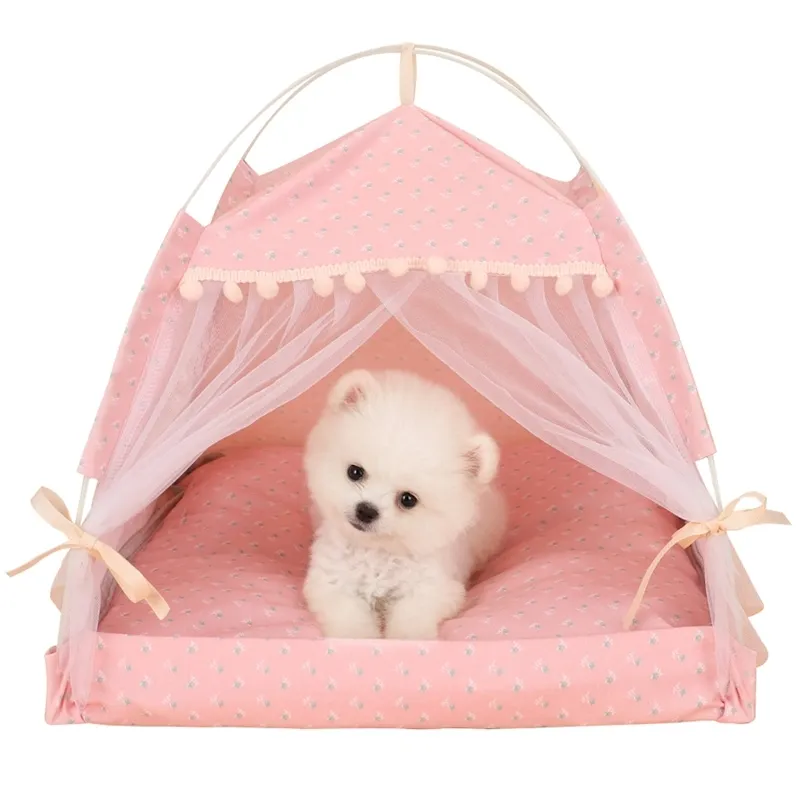 kennels pens Pet Dog Tent House Flower Print Enclosed Cat Tent Bed Indoor Folding Portable Cozy Kitty Bed Kennel for Small Dogs Puppy Cats 220912