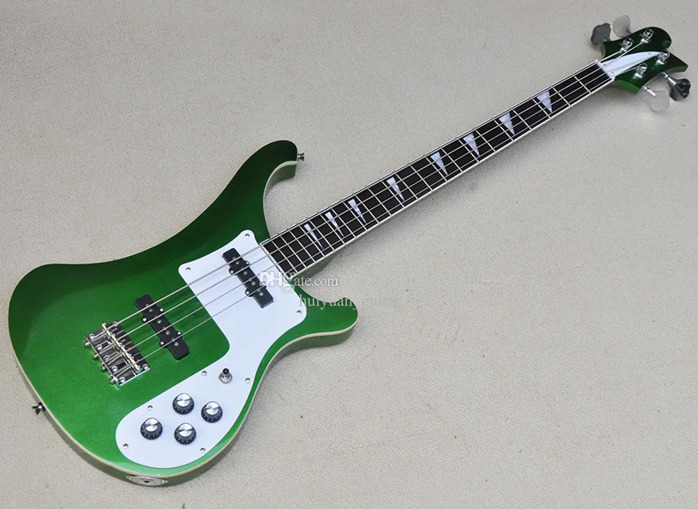 4 Saiten Metal Green Electric Bass Gitarre mit Rosenholz Griffbrett wei￟e Pickguard kann angepasst werden