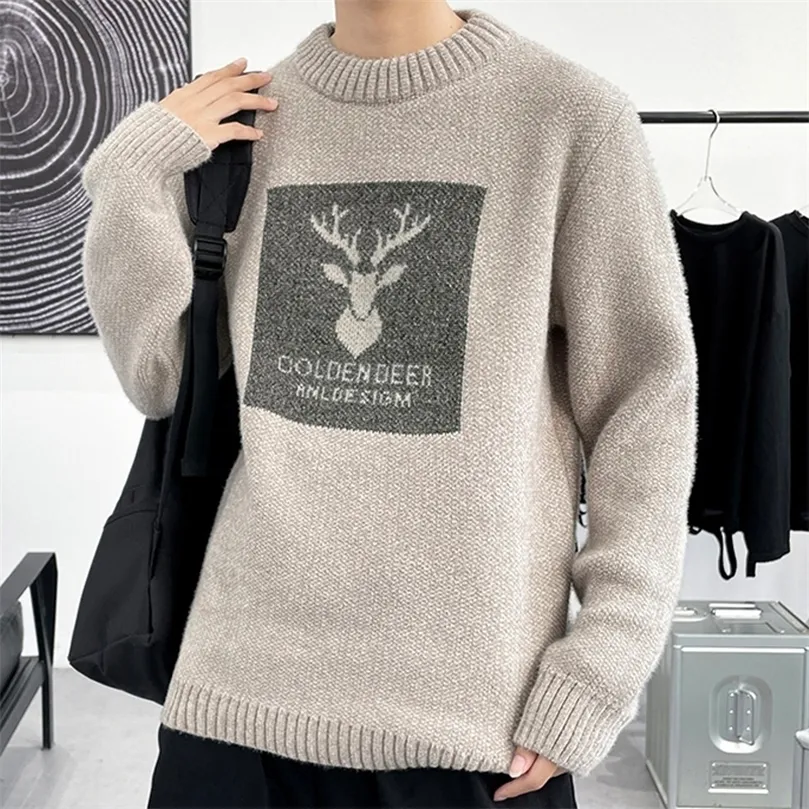 Menströjor Vinter Knittwear Men tröjor Mysiga löst Oneck Deer Couples Sticked Retro Warm Long Sleeve Christmas Mane Jumpers Pullovers 3XL 220912