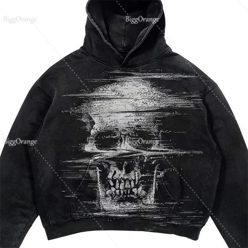 Erkek Hoodies Sweatshirtler Sonbahar ve Kış Çift ve Kadın Kazak Kafatası Baskı Hoodie High Street Uzun Sökülmüş Kazak Y2K Erkek Punk Kazak Hoo 220912