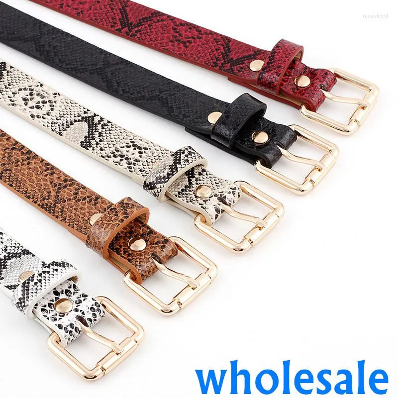 Belts Wholesale Snake Print Leather For Women High Quality Vintage Female Dress Belt Gold Square Pin Buckle Jeans Waistband 834