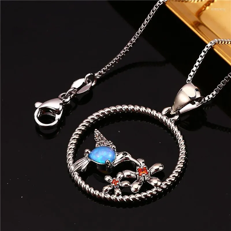 Anhänger Halsketten Nette kleine Vogel Blume Halskette Weiß Blau Opal Stein Tier Trendy Gold Silber Farbe Kette Für Frauen