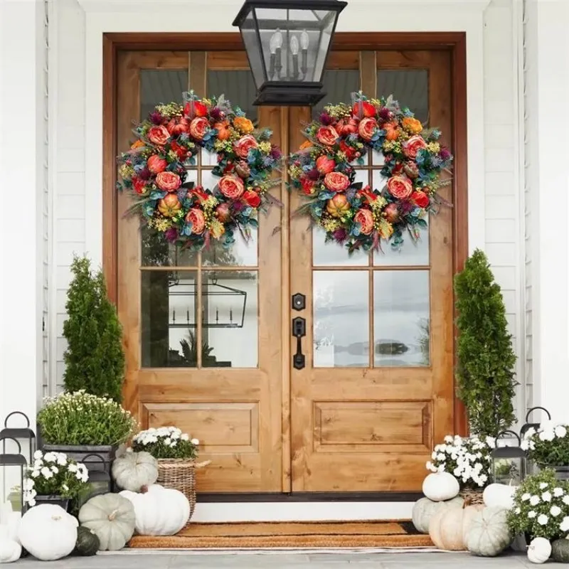 Couronne D’automne Avec Lumières Et Gnome – Déco Porte D’entrée Extérieure Pour Halloween Et Thanksgiving