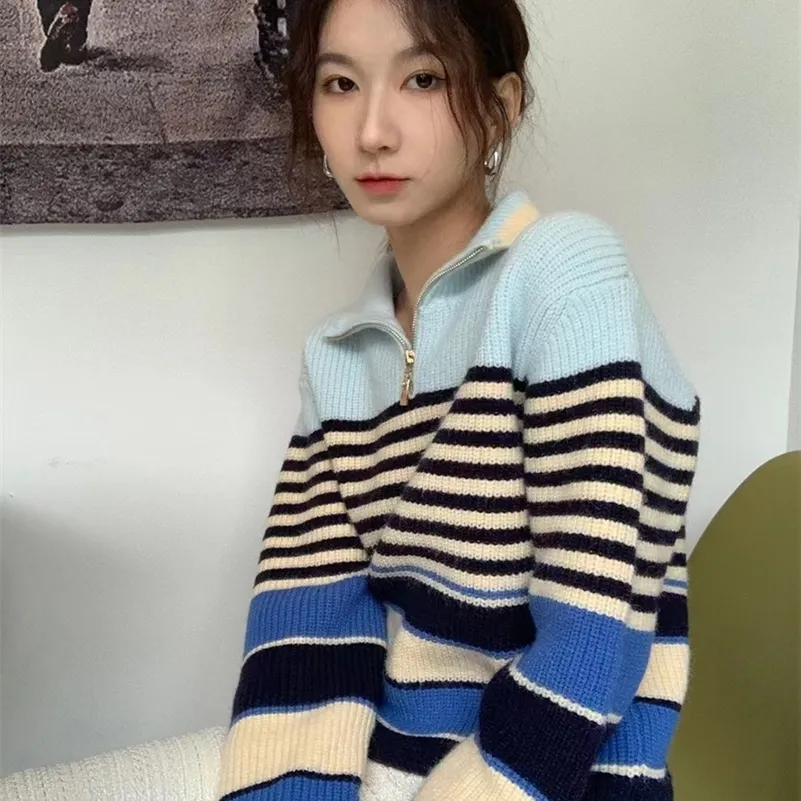 Женские свитера осенний зимний сладкий вязаный вязаный свитер корейский шикарный элегантный поворотный воротнички.