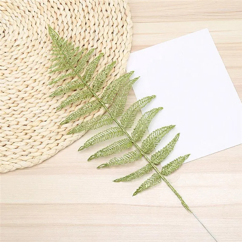 Decorative Flowers Christmas Artificial Leaves Glitter Hollow Fern Leaf DIY Tree Decoration Wedding Party Ornaments