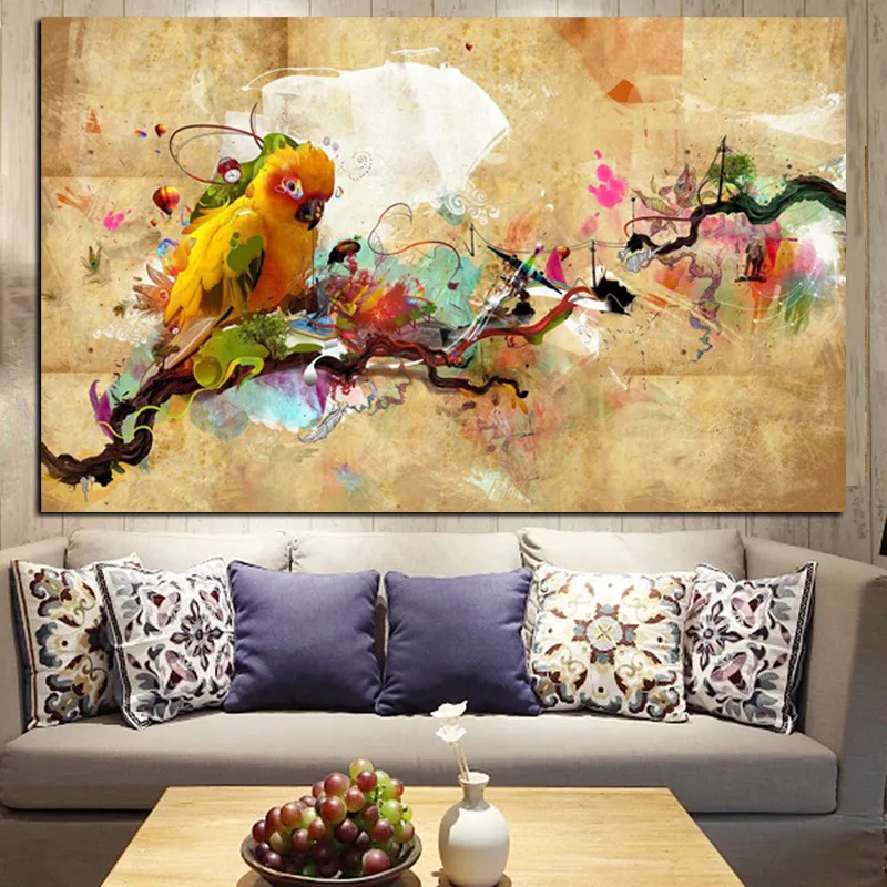 YWDECOR HD Print Artistic Paint Parrot Bird Oil Painting on Canvas Modern Abstract Wall Painting For Living Room Cuadros Decor (3)
