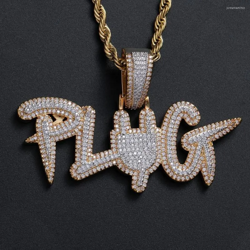 Pendentif Colliers AZ Plug Lettres Glacé pour hommes Pavé Zircon Pierre Hip Hop Femmes Goth Bijoux Cadeau