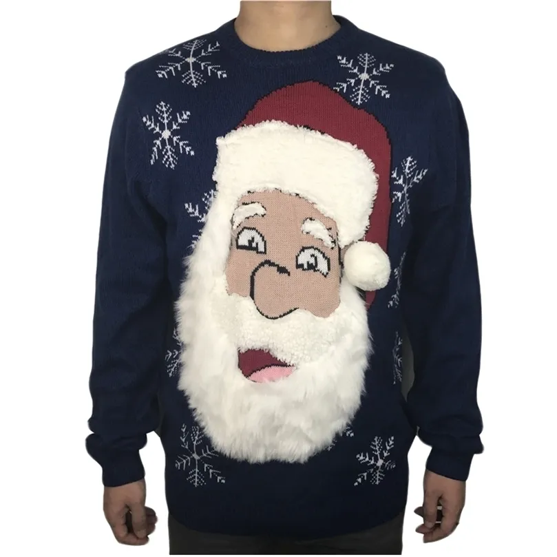 Pulls pour hommes drôle flou barbu père Noël laid pull de Noël pour hommes mignons hommes tricotés moelleux laid Noël pulls pull pull 220912