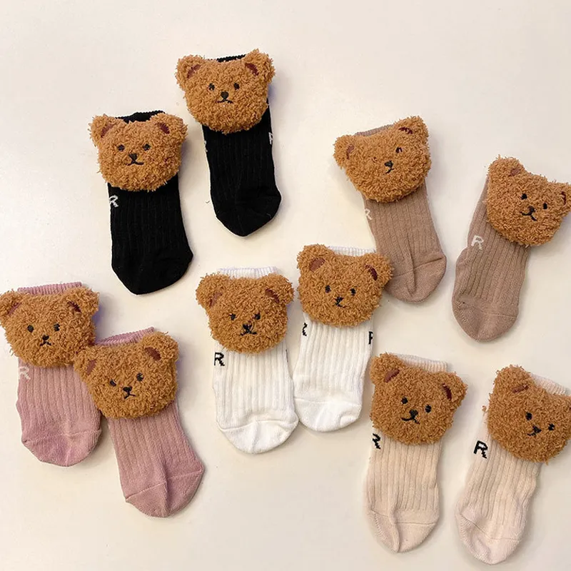 0-4T Calzini per bebè con orso carino Regalo per calzino in cotone con orso animale per bambini 9 colori