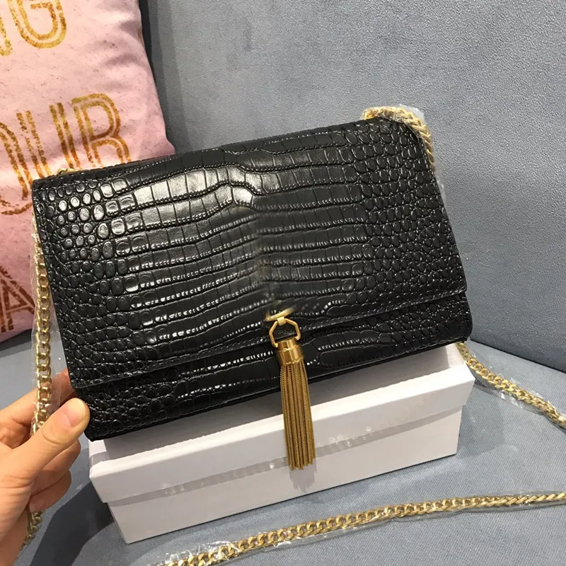 woc fringed chain bag classic crocodile-print leather clutch flap envelope messenger bag women's brand luxury designer handbag