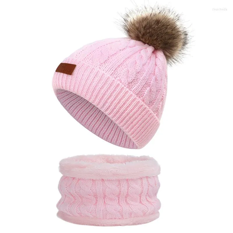 Berets Kids Winter Beanie Hat Sjalf Handschoenen Set Toddler Gebreide nekwarmer voor 2-10 jaar oude jongens meisjes dik fleece gevoerd thermisch