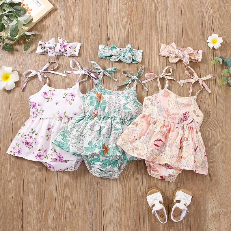 Clothing Sets Summer Born Baby Girls Romper Jumper Cute Sleeveless Frill Smocked Strap Elastic Jumpsuit Headband Set For Toddler Kids