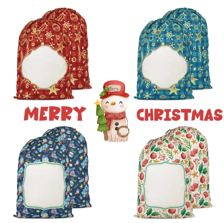 Sublimatie Santa Sacks Kerst Gepersonaliseerde Buffalo Plaid Sublimation Drawtring Candy Bags SN6782