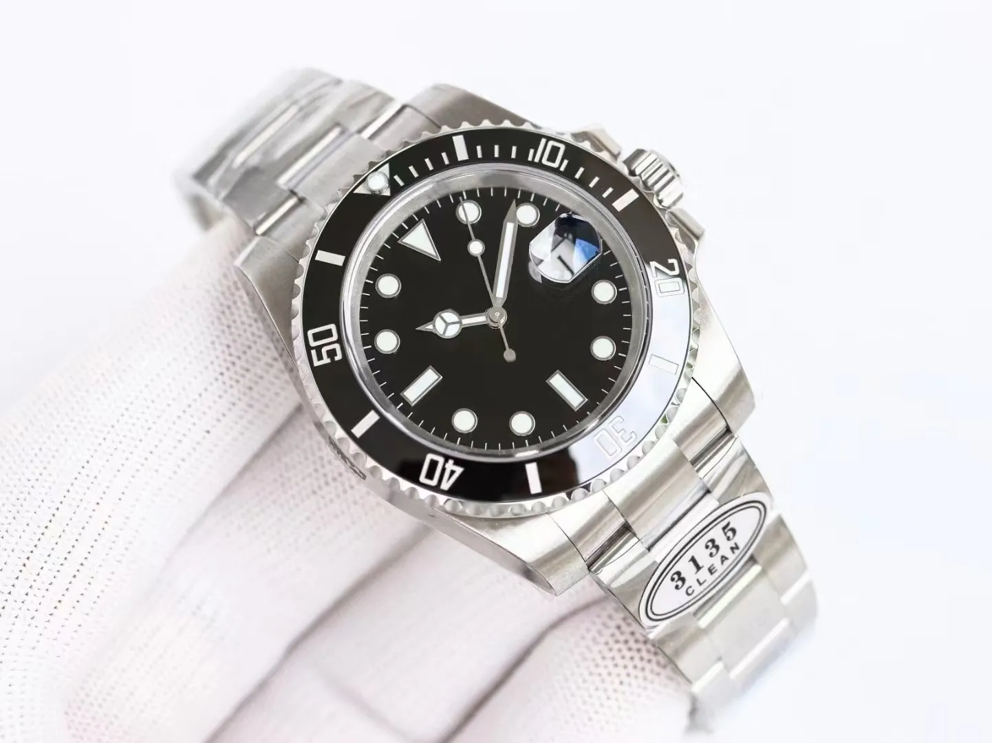 Mens Automatic Mechanical Watch 41mm Silver Case Black Ceramic Bezel Premium Caliber 3135 Montre de Luxe Sapphire Glass Luminous Watch