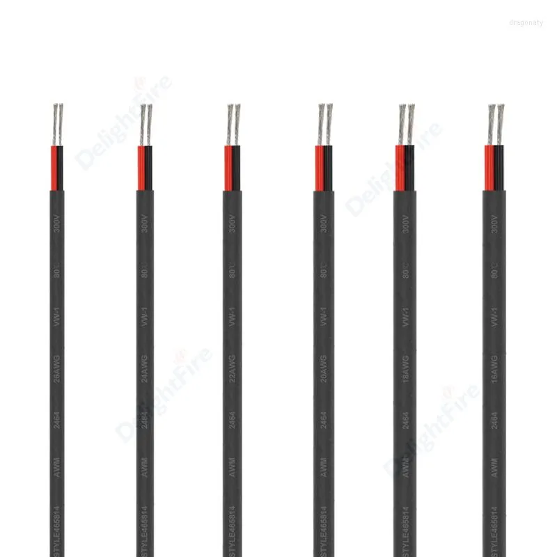 Verlichtingsaccessoires 2 -pins verbitteerde koperen zwarte kabel 22AWG 20AWG 18AWG Warmtisolatie Surve Draad 300V 3A koord voor tuin LED -lichte auto