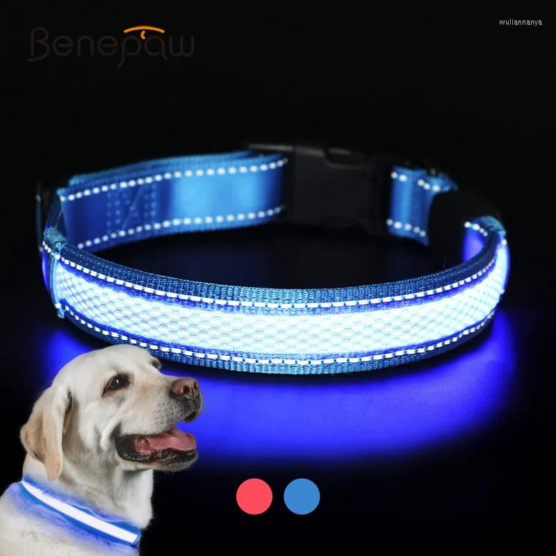 Collari per cani Collare a LED Benepaw USB Ricaricabile Comodo Riflettente Luminoso Illuminato per cani di taglia piccola e media