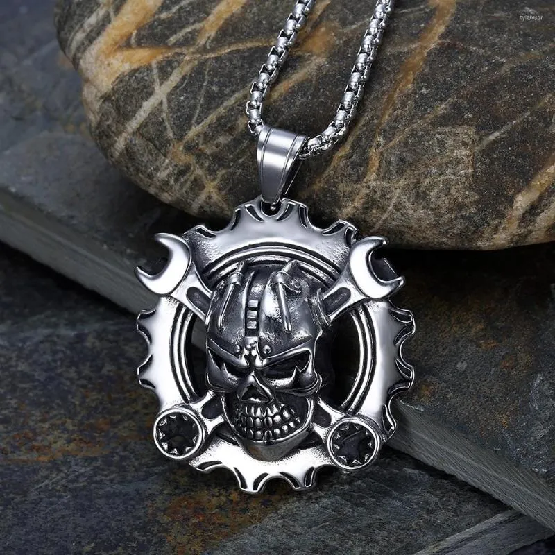 Pendant Necklaces Vintage Stainless Steel Mechanical Skull For Men Personality Motorcycle Necklace Fashion Jewelry Amulet Gifts