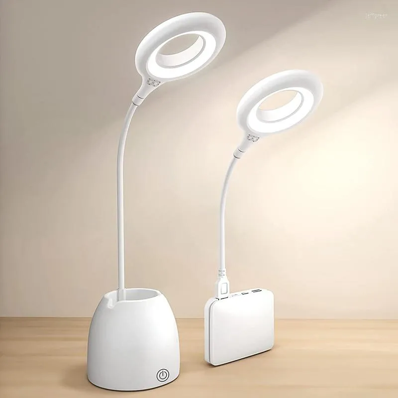 Lampes de table LED lampe de bureau étude pour enfants Rechargeable Eye-Caring avec porte-stylo lampe de lecture réglable