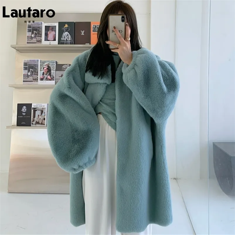 Frauen Pelz Faux Lautaro Winter Lange Übergroßen Warme Weiche Flauschigen Mantel Frauen Tropfen Schulter Hülse Casual Lose Koreanische Mode 220912