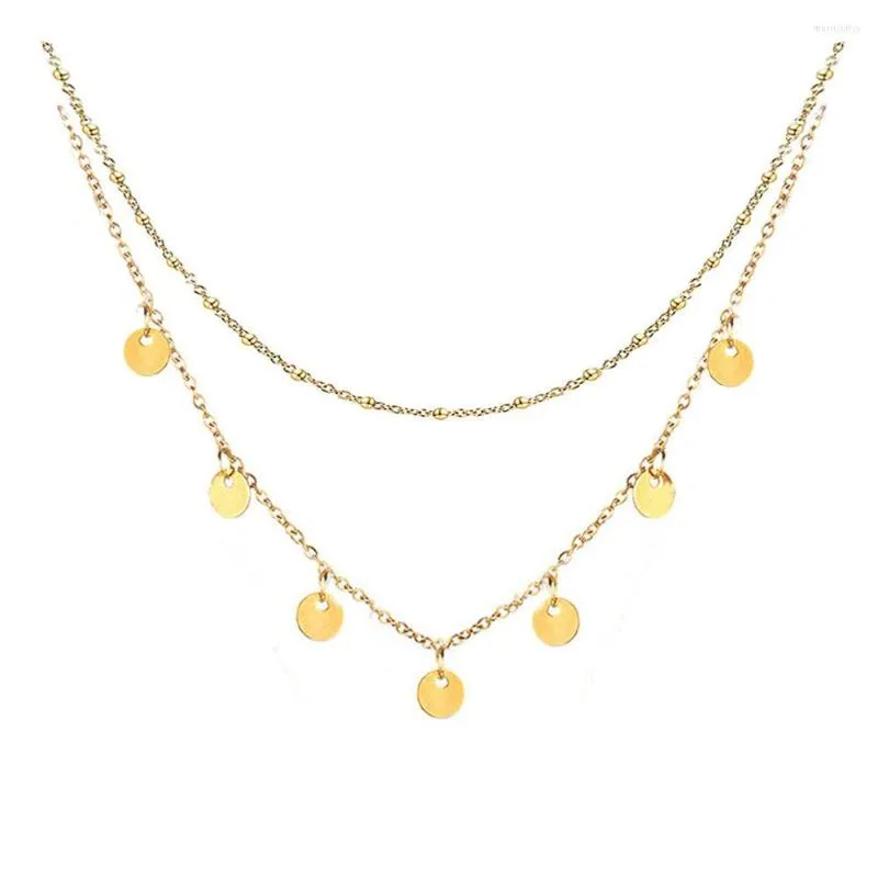 Ras du cou en acier inoxydable paillettes gland collier pour femmes petit disque rond couches collier colliers bijoux cadeau