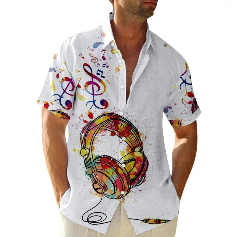 Camisas casuais masculinas Música de verão impressão de camisa havaiana solta de manga curta