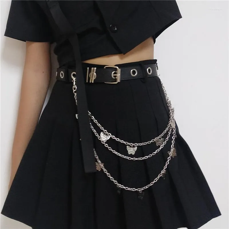 Belts Women Chain Belt Butterfly Hip Hop Punk Gold Silver Metal For Pants Rock Jewelry Keychain