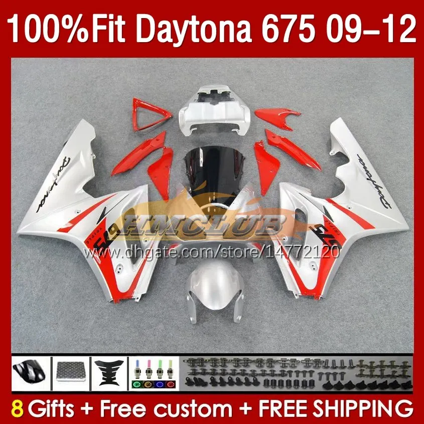 OEM Fairings Kit For Daytona 675 675R 09 10 11 12 Body 150No.58 Daytona675 2009 2010 2011 2012 Bodyworks Daytona 675 R 2009-2012 Injection mold Fairing silvery red blk