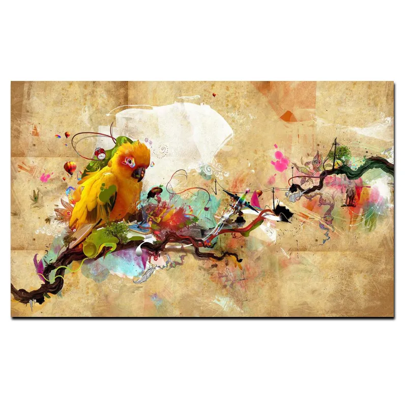 YWDECOR HD Print Artistic Paint Parrot Bird Oil Painting on Canvas Modern Abstract Wall Painting For Living Room Cuadros Decor