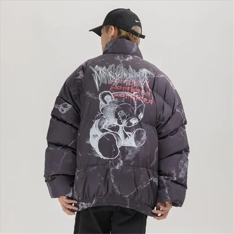 Mens Down Parkas Hip Hop Jacket Parka Hurt Bear Print Men Winter Oversize Windbreaker Streetwear Harajuku Padded Jacket Coat Warme Outwear Hipster 220909