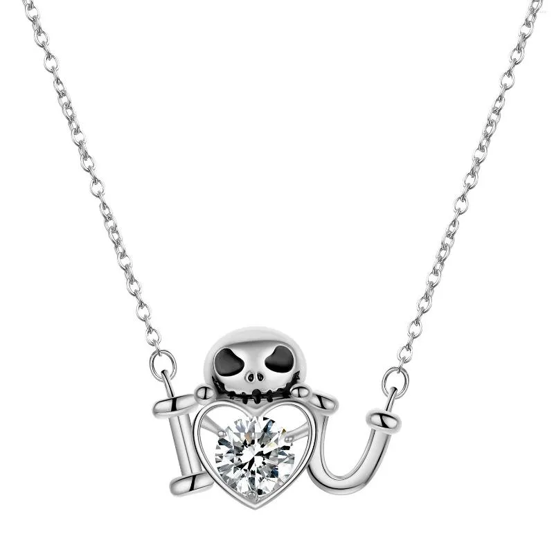 Pendentif Colliers DCARZZ Noël Squelette Collier Bijoux En Acier Inoxydable Chaîne Halloween Cristal Crâne Pendentifs Émail Femmes Cadeau