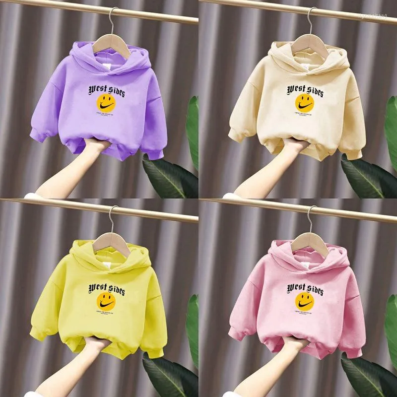 Hoodies 2-8 yaşında kızlar giyim bahar sonbahar çocukları kapüşonlu kazak baskılı boş zamanlar uzun kollu üstler erkekler saf renk kalın hoodie