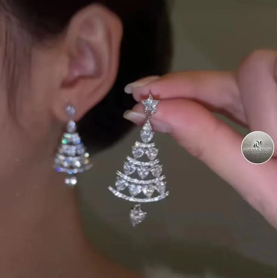 Fashion Rhinestone Christmas Tree Earrings Charm For Women 925 Silver Needle Earrings With Bohemia And Versatile Earring