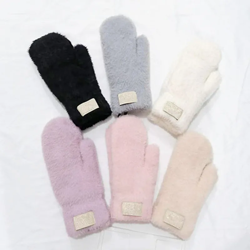 Australien designer mittens vinter päls handskar kvinnor flickor varma fleece mitts trendiga etikett utomhus tjockt stickade handske gåvor