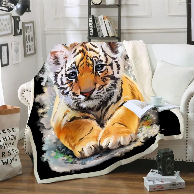 Couvertures Est Tiger 3D Impression Peluche Polaire Couverture Adulte Mode Quilts Home Office Lavable Couette Casual Enfants Filles Sherpa